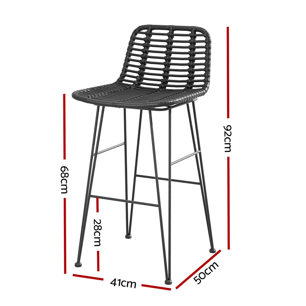 Marlook 2 Piece Outdoor Bar Stools Wicker Dining Rattan Chair Black