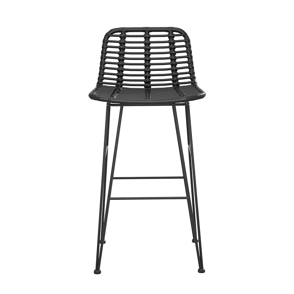 Marlook 2 Piece Outdoor Bar Stools Wicker Dining Rattan Chair Black