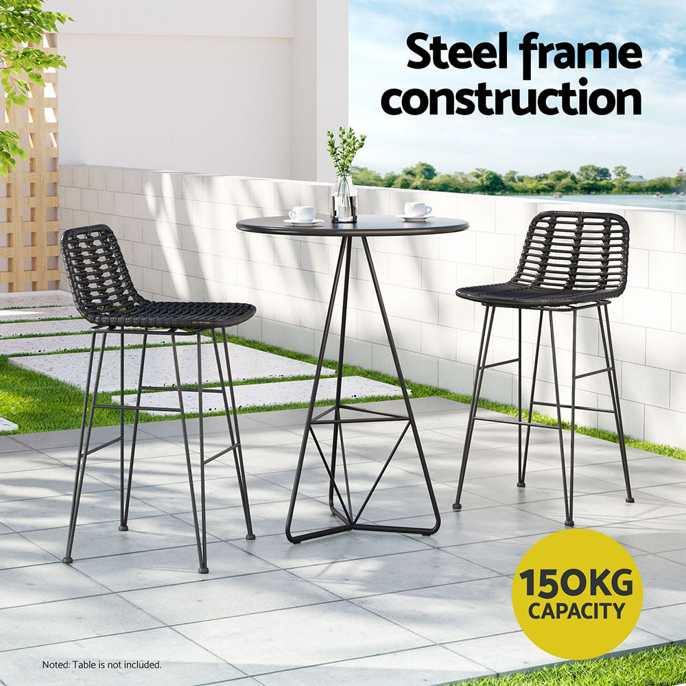 Marlook 2 Piece Outdoor Bar Stools Wicker Dining Rattan Chair Black