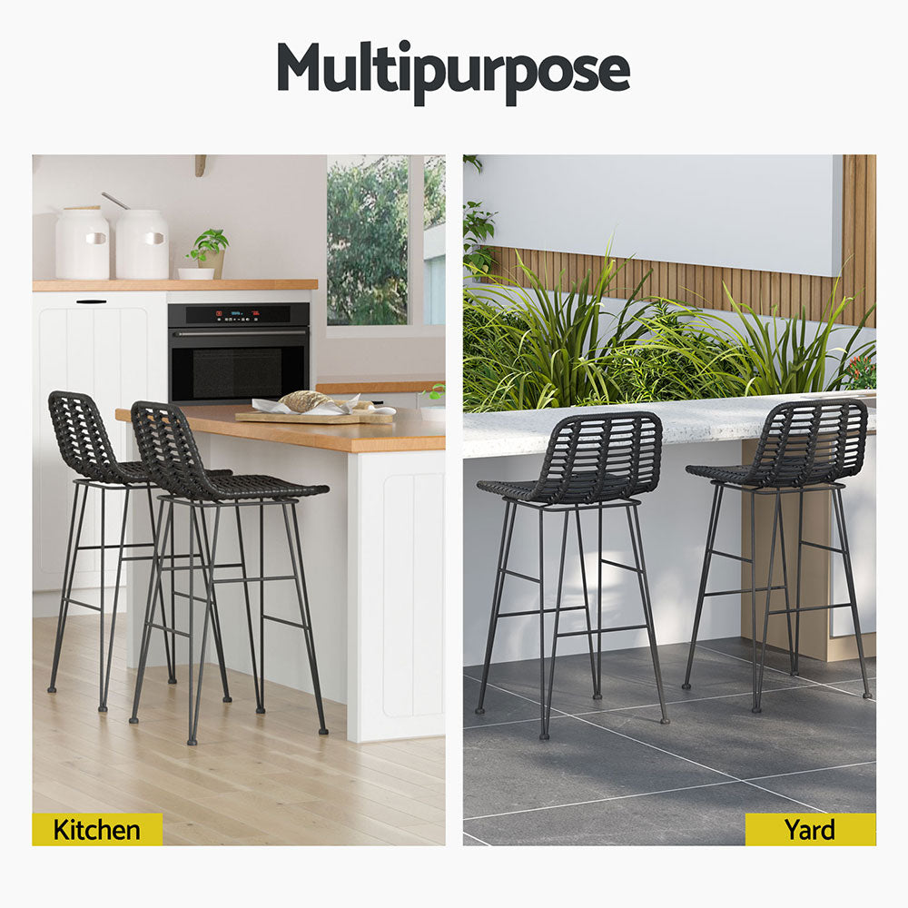 Marlook 2 Piece Outdoor Bar Stools Wicker Dining Rattan Chair Black