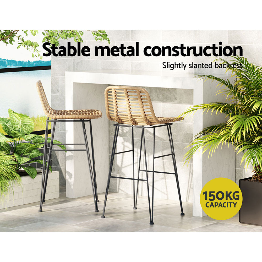 Marlook 2 Piece Outdoor Bar Stools Wicker Dining Rattan Chair