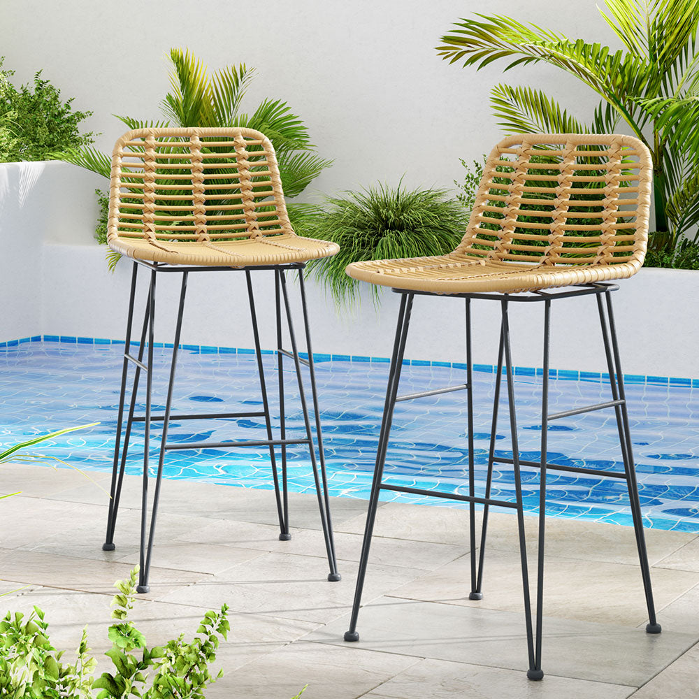 Marlook 2 Piece Outdoor Bar Stools Wicker Dining Rattan Chair