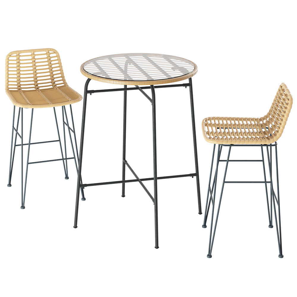 Marlook 3-Piece Outdoor Bar Set Wicker Table Chairs Patio Bistro
