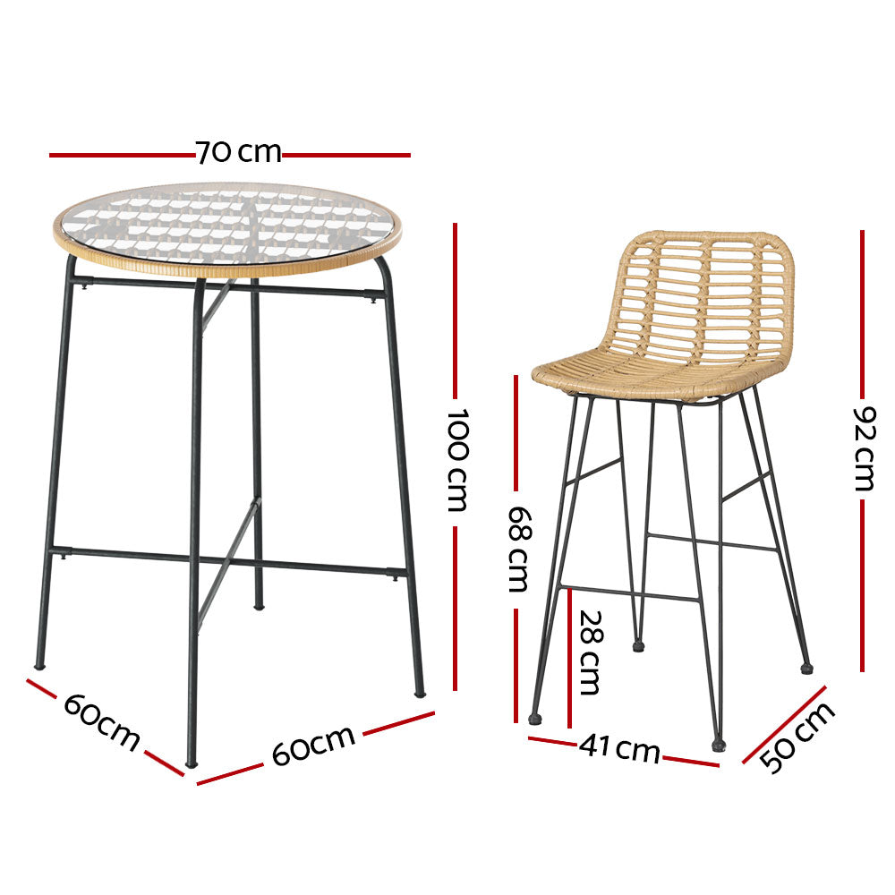 Marlook 3-Piece Outdoor Bar Set Wicker Table Chairs Patio Bistro