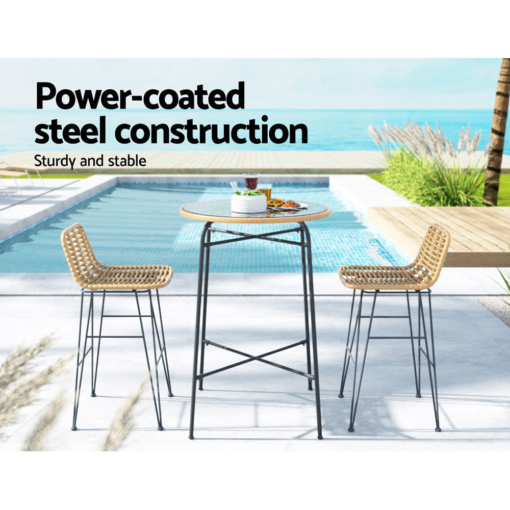 Marlook 3-Piece Outdoor Bar Set Wicker Table Chairs Patio Bistro