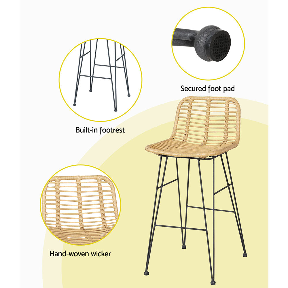 Marlook 3-Piece Outdoor Bar Set Wicker Table Chairs Patio Bistro