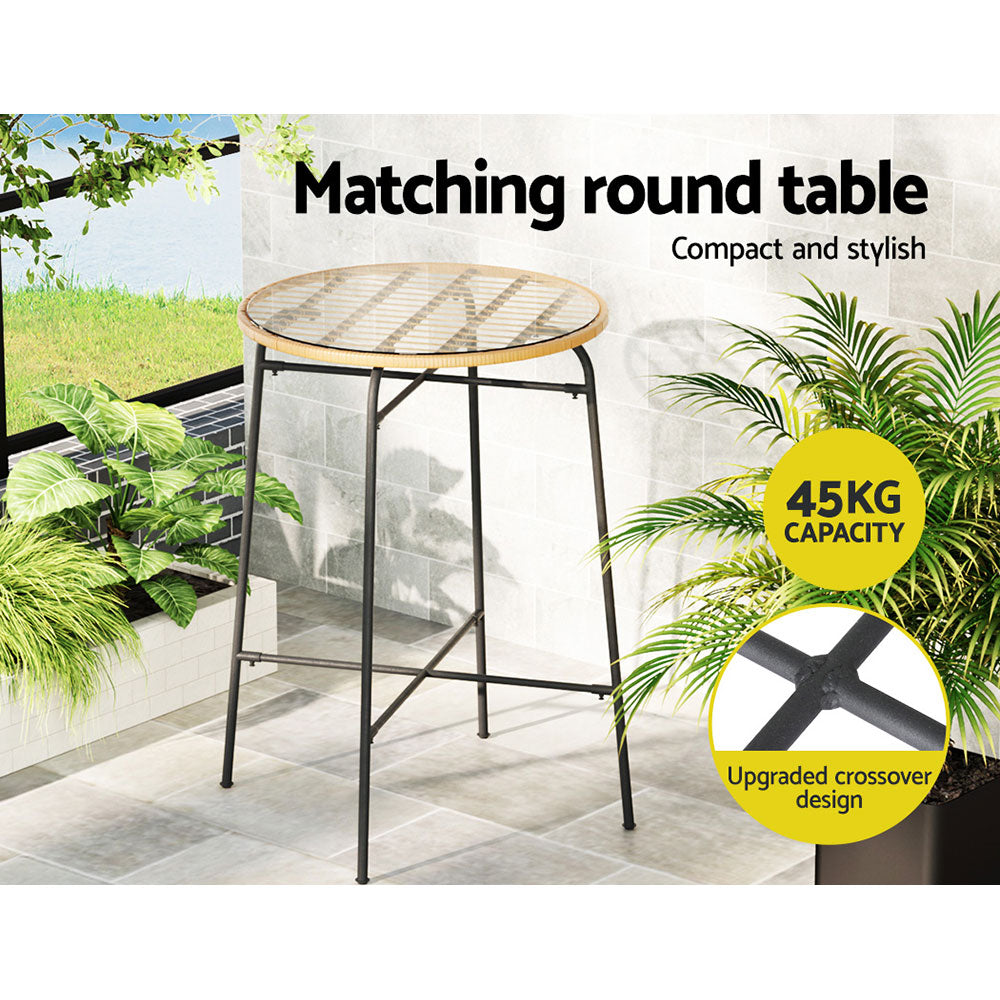 Marlook 3-Piece Outdoor Bar Set Wicker Table Chairs Patio Bistro