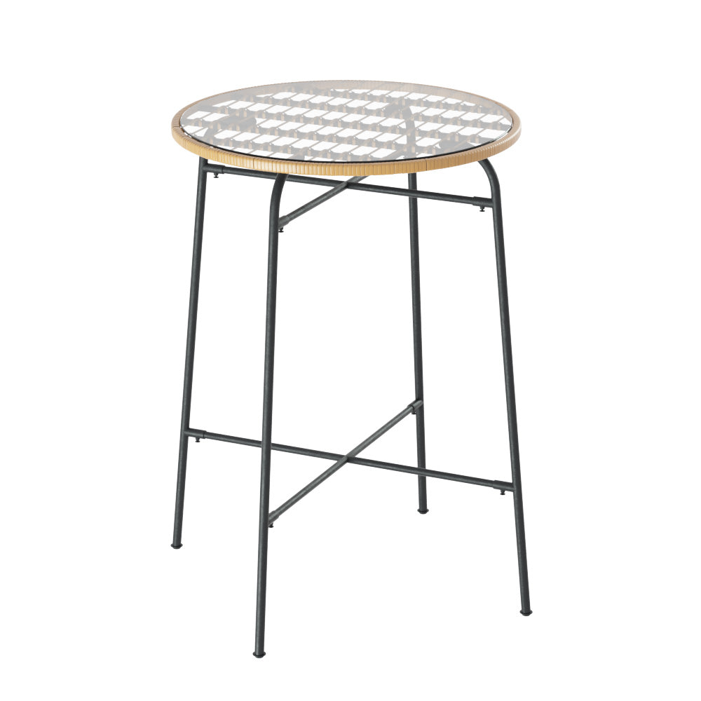 Marlook Outdoor Bar Table Wicker Dining Bistro Patio Balcony Glass Table Steel