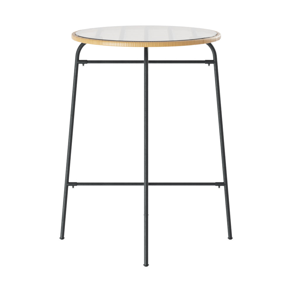 Marlook Outdoor Bar Table Wicker Dining Bistro Patio Balcony Glass Table Steel