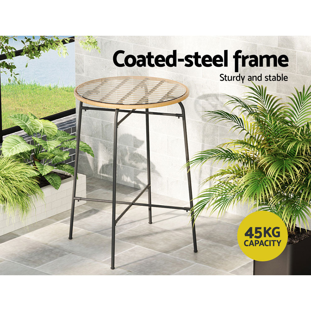 Marlook Outdoor Bar Table Wicker Dining Bistro Patio Balcony Glass Table Steel