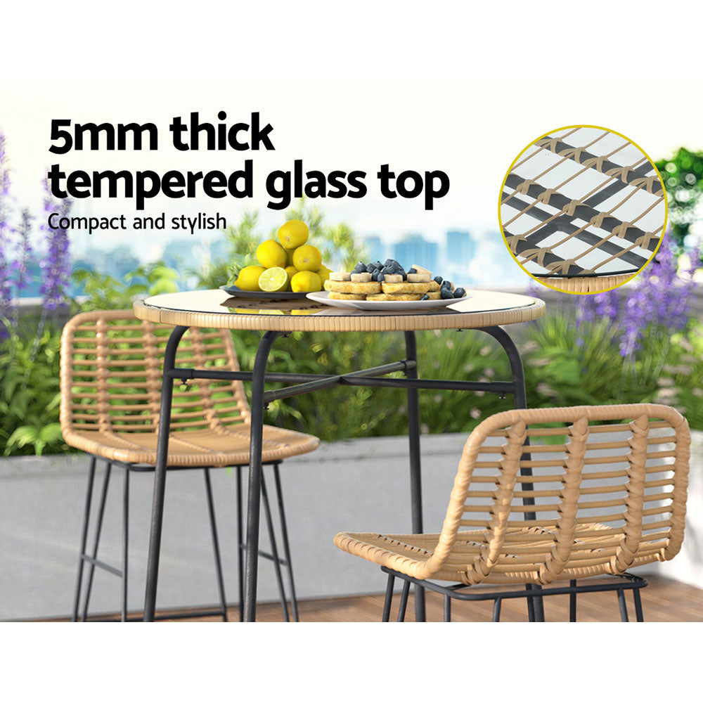 Marlook Outdoor Bar Table Wicker Dining Bistro Patio Balcony Glass Table Steel