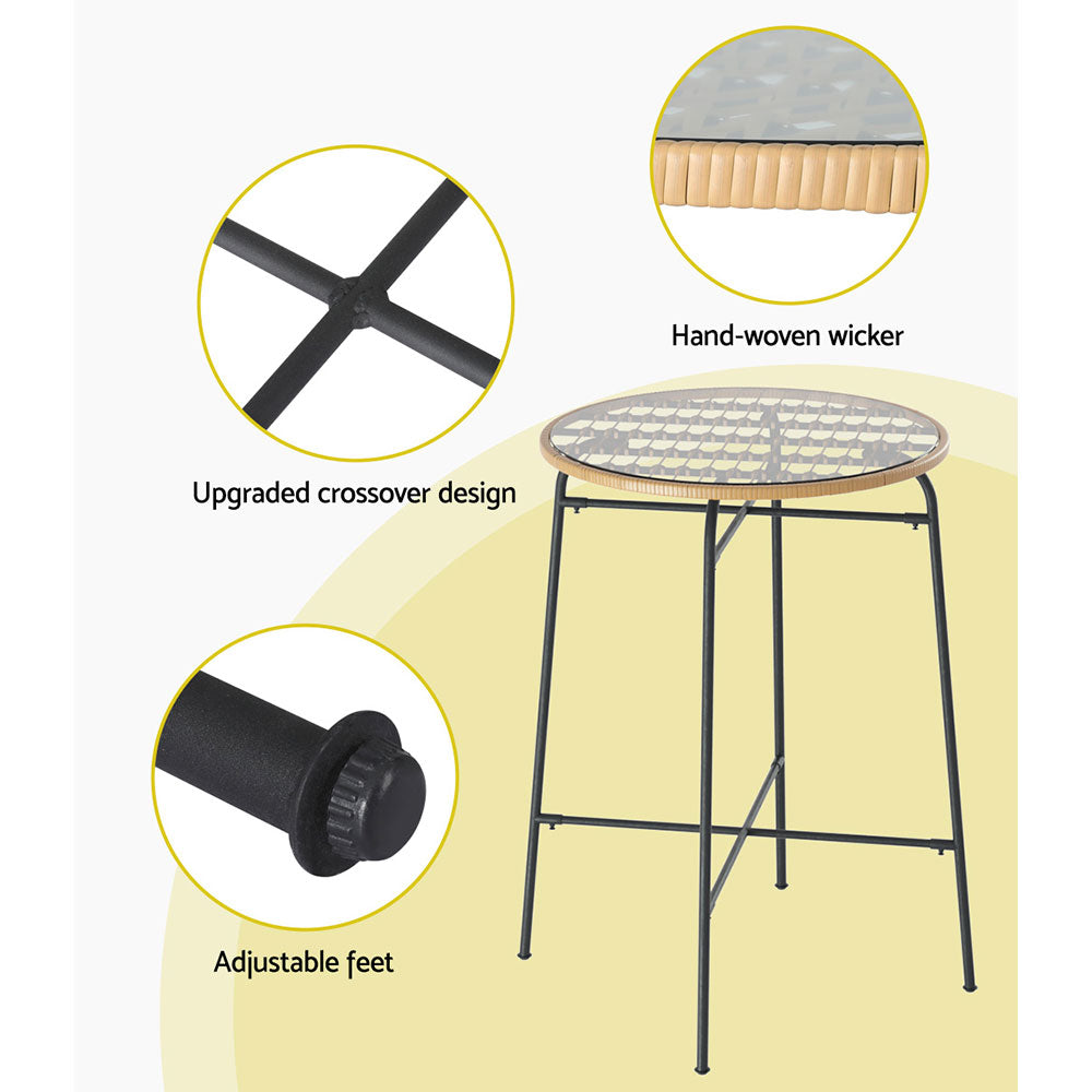 Marlook Outdoor Bar Table Wicker Dining Bistro Patio Balcony Glass Table Steel