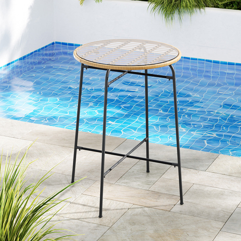 Marlook Outdoor Bar Table Wicker Dining Bistro Patio Balcony Glass Table Steel