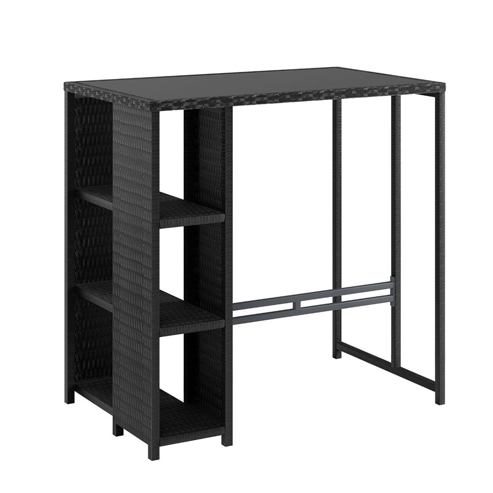Marlook Outdoor Bar Table Wicker Dining Bistro Glass Desk Steel Patio Furniture Black