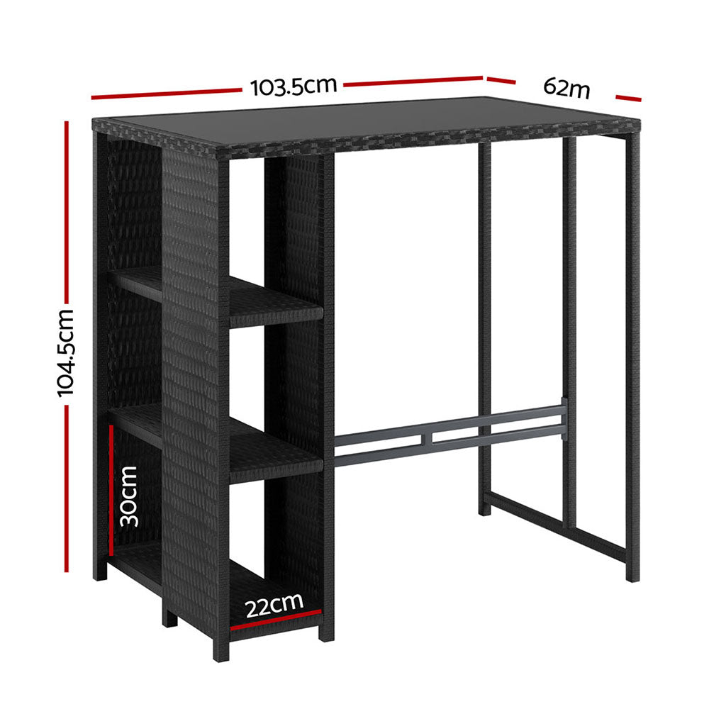 Marlook Outdoor Bar Table Wicker Dining Bistro Glass Desk Steel Patio Furniture Black