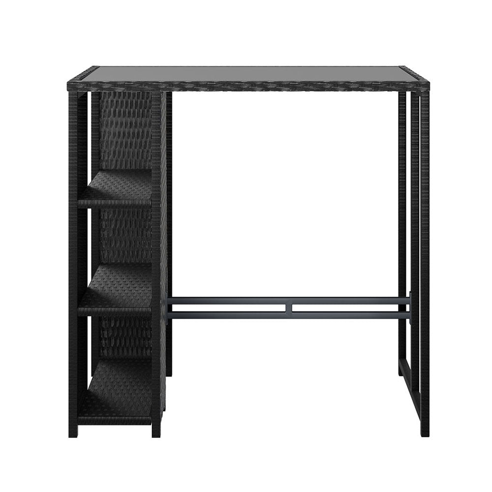 Marlook Outdoor Bar Table Wicker Dining Bistro Glass Desk Steel Patio Furniture Black