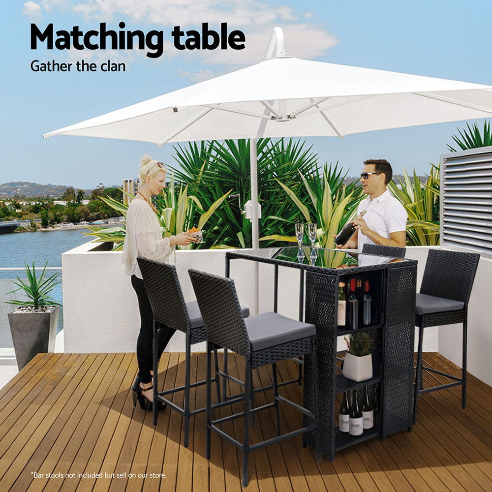 Marlook Outdoor Bar Table Wicker Dining Bistro Glass Desk Steel Patio Furniture Black