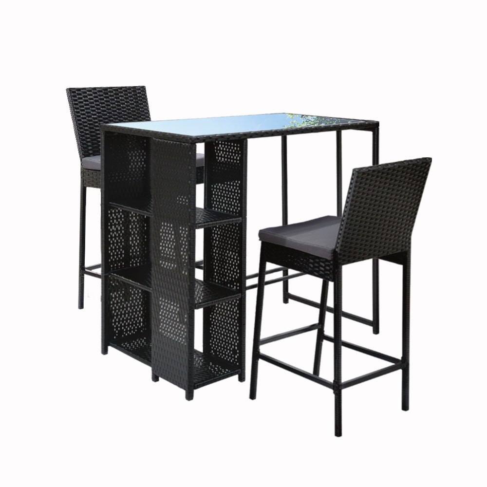 Marlook 3-Piece Outdoor Bar Set Patio Dining Chairs Wicker Table Stools