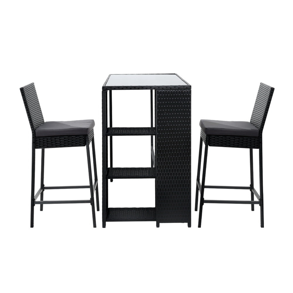 Marlook 3-Piece Outdoor Bar Set Patio Dining Chairs Wicker Table Stools