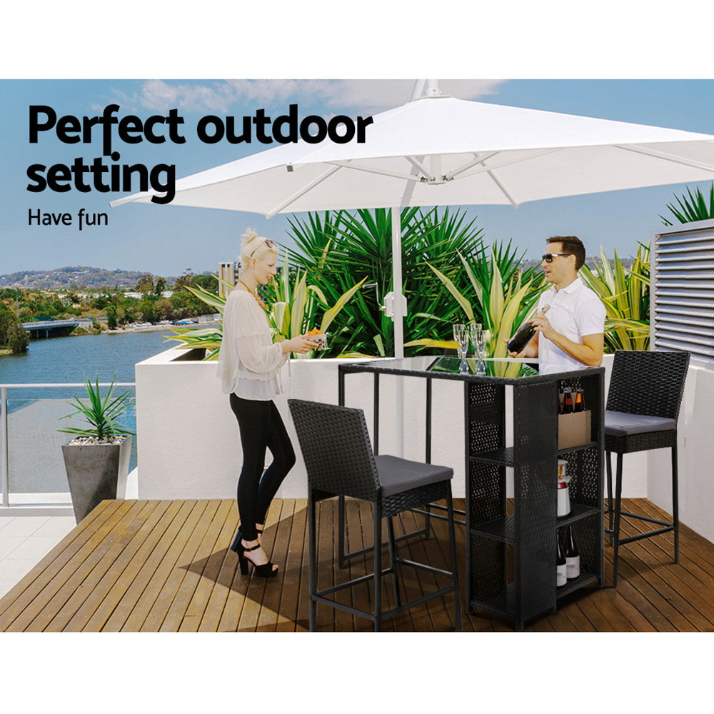 Marlook 3-Piece Outdoor Bar Set Patio Dining Chairs Wicker Table Stools