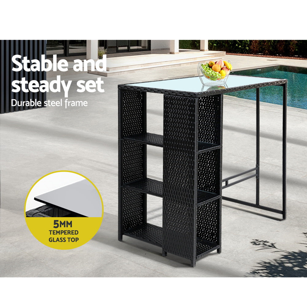Marlook 3-Piece Outdoor Bar Set Patio Dining Chairs Wicker Table Stools