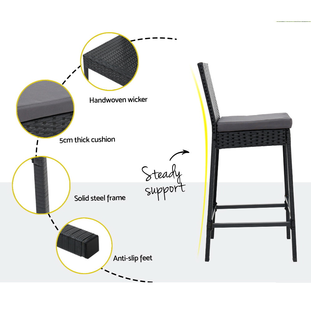 Marlook 3-Piece Outdoor Bar Set Patio Dining Chairs Wicker Table Stools