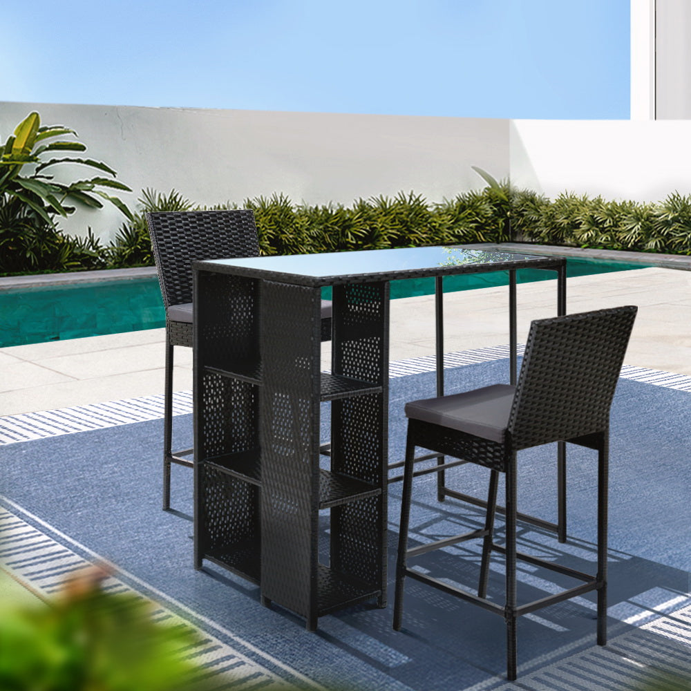 Marlook 3-Piece Outdoor Bar Set Patio Dining Chairs Wicker Table Stools