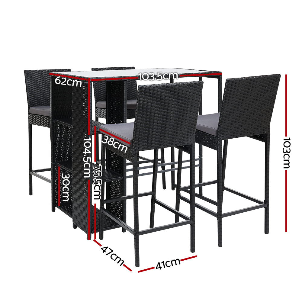 Marlook 5-Piece Outdoor Bar Set Patio Dining Chairs Wicker Table Stools