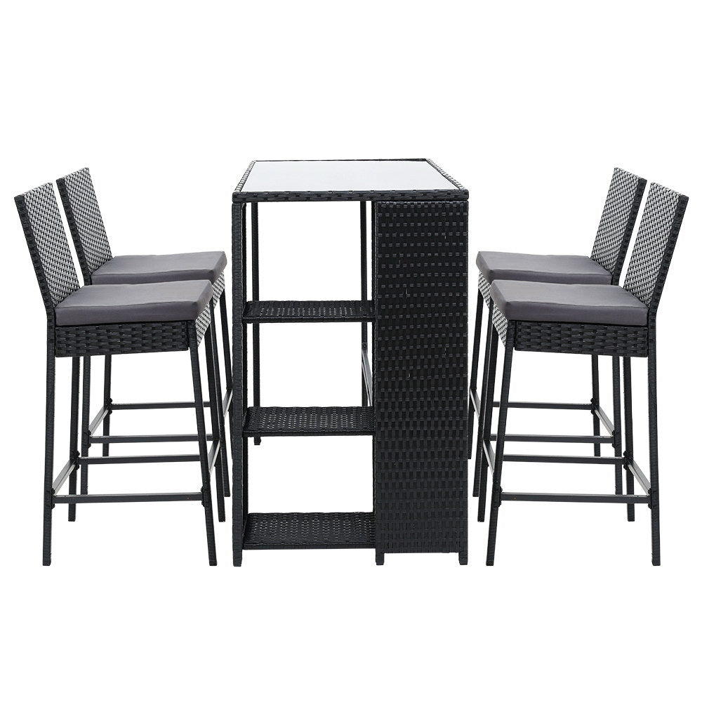 Marlook 5-Piece Outdoor Bar Set Patio Dining Chairs Wicker Table Stools