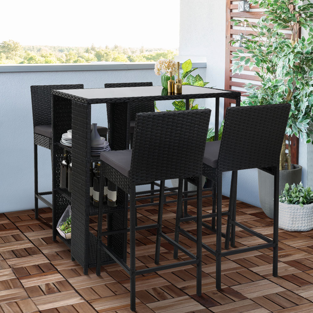 Marlook 5-Piece Outdoor Bar Set Patio Dining Chairs Wicker Table Stools