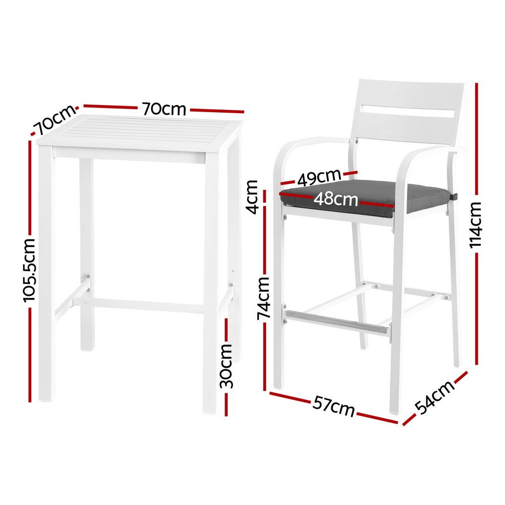 Marlook Outdoor Bar Set Stools 3-Piece Dining Chairs Table Patio Aluminium Bistro Set