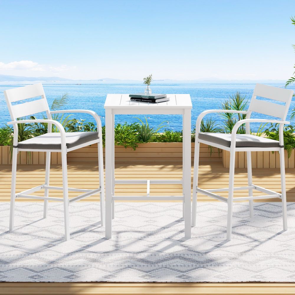 Marlook Outdoor Bar Set Stools 3-Piece Dining Chairs Table Patio Aluminium Bistro Set