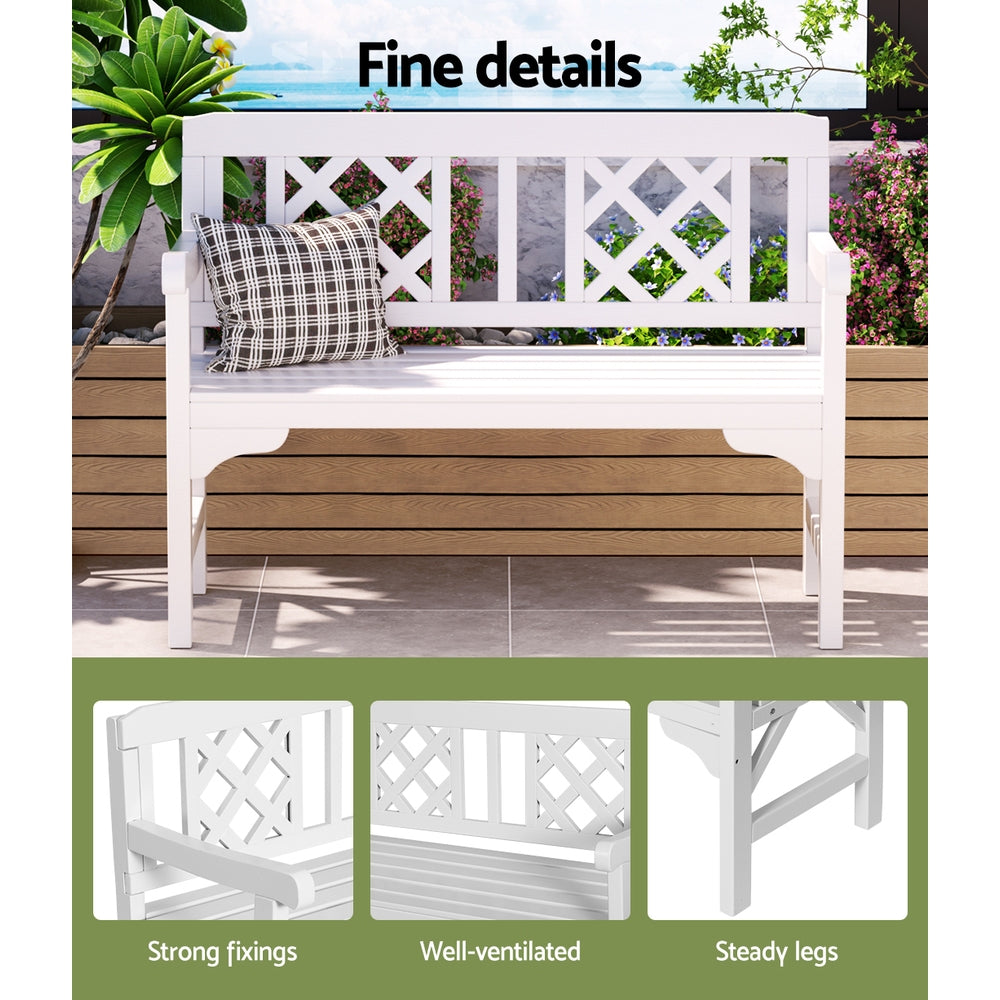 Marlook Outdoor Garden Bench Wooden Chair 2 Seat Patio Furniture Lounge White