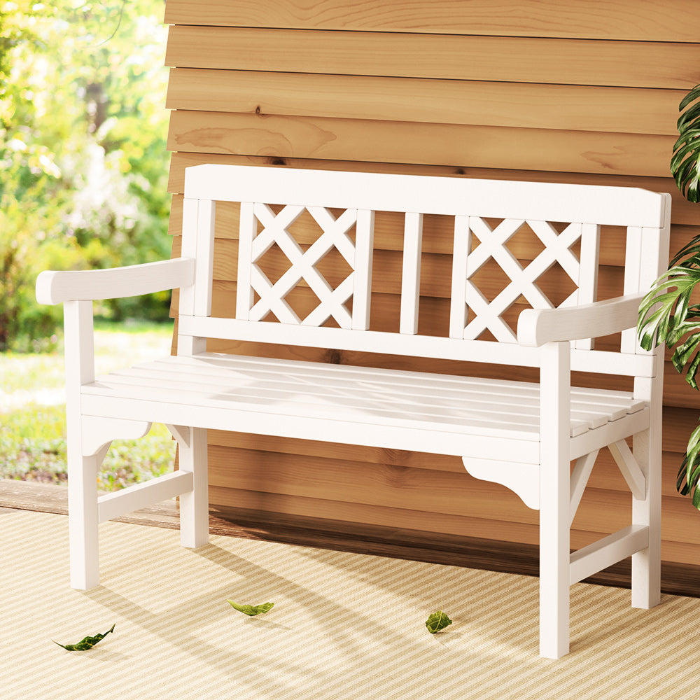 Marlook Outdoor Garden Bench Wooden Chair 2 Seat Patio Furniture Lounge White