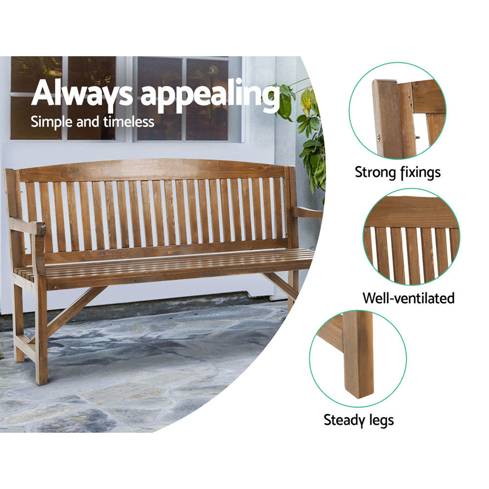 Marlook 5FT Outdoor Garden Bench Wooden 3 Seat Chair Patio Furniture Natural