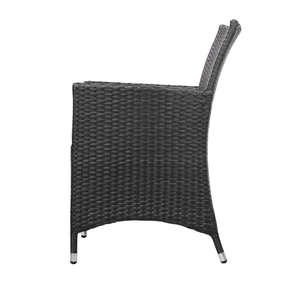 Marlook 3PC Outdoor Bistro Set Patio Furniture Wicker Setting Chairs Table Cushion Black