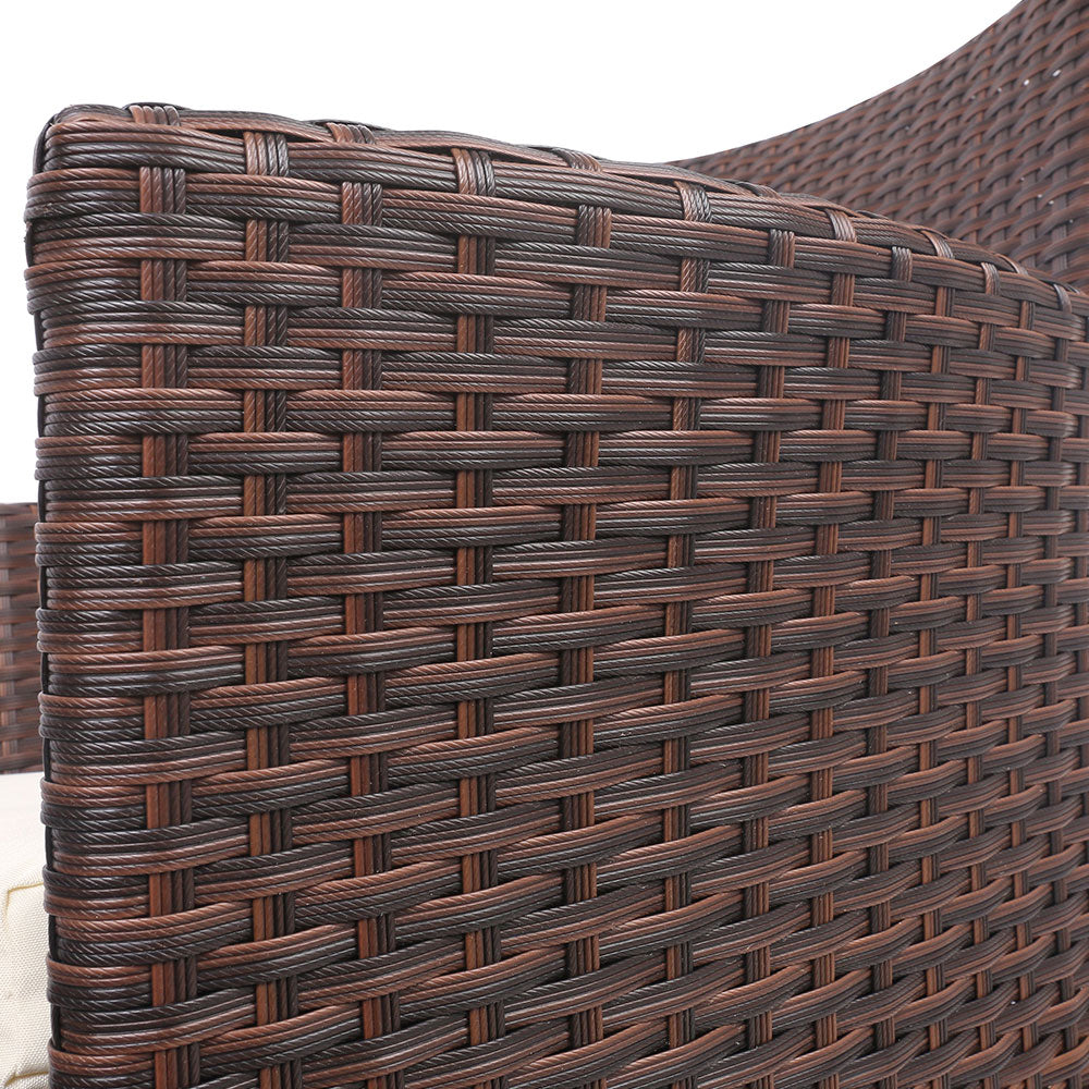 Marlook 3PC Outdoor Bistro Set Patio Furniture Wicker Setting Chairs Table Cushion Brown