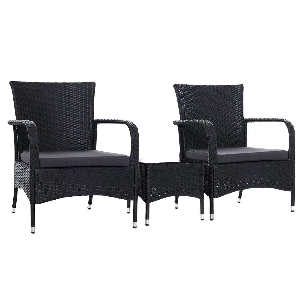 Marlook 3PC Outdoor Bistro Set Patio Furniture Wicker Setting Chairs Table Luca