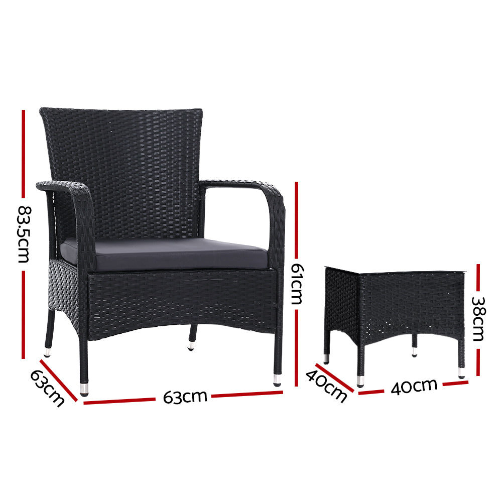 Marlook 3PC Outdoor Bistro Set Patio Furniture Wicker Setting Chairs Table Luca