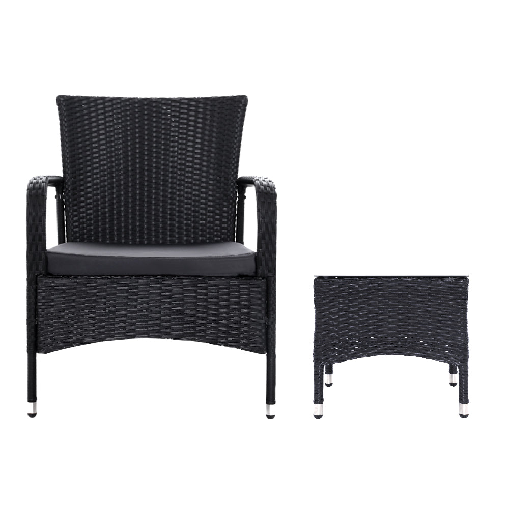 Marlook 3PC Outdoor Bistro Set Patio Furniture Wicker Setting Chairs Table Luca