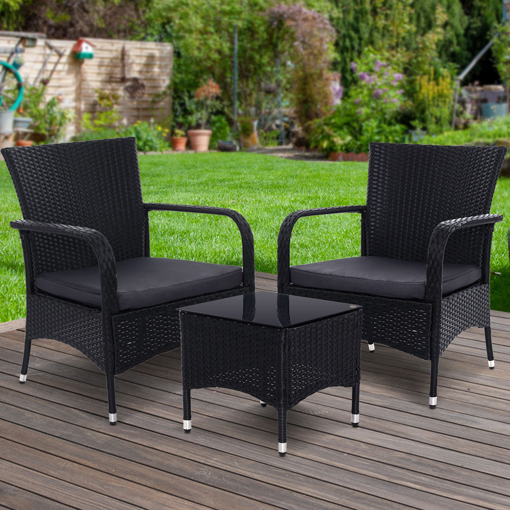 Marlook 3PC Outdoor Bistro Set Patio Furniture Wicker Setting Chairs Table Luca