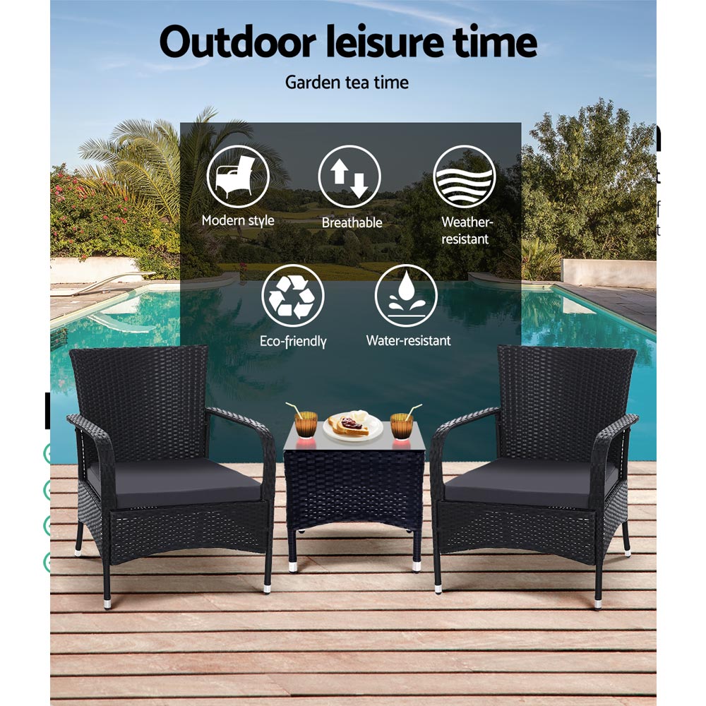 Marlook 3PC Outdoor Bistro Set Patio Furniture Wicker Setting Chairs Table Luca