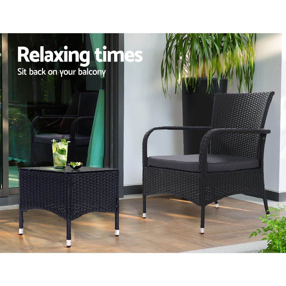 Marlook 3PC Outdoor Bistro Set Patio Furniture Wicker Setting Chairs Table Luca