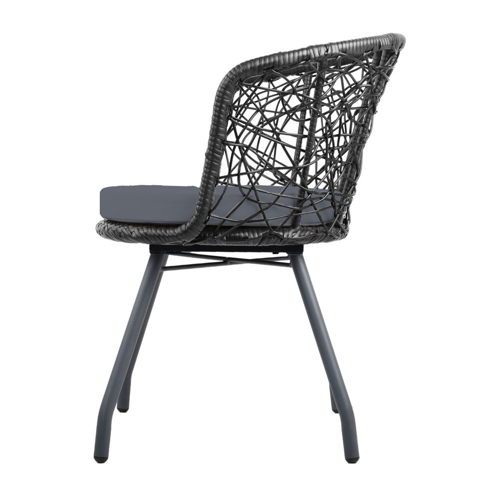 Marlook 3PC Bistro Set Outdoor Furniture Rattan Table Chairs Patio Garden Cushion Black