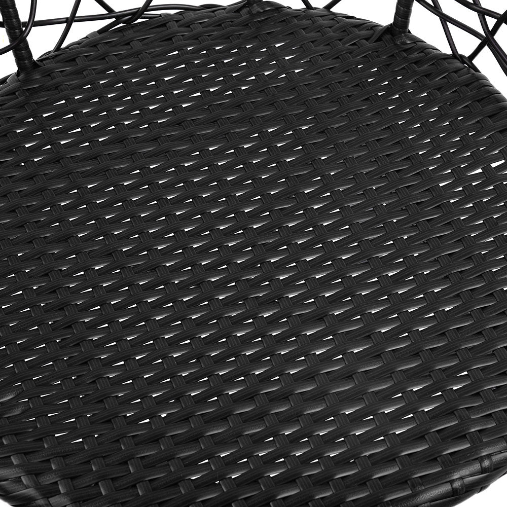 Marlook 3PC Bistro Set Outdoor Furniture Rattan Table Chairs Patio Garden Cushion Black