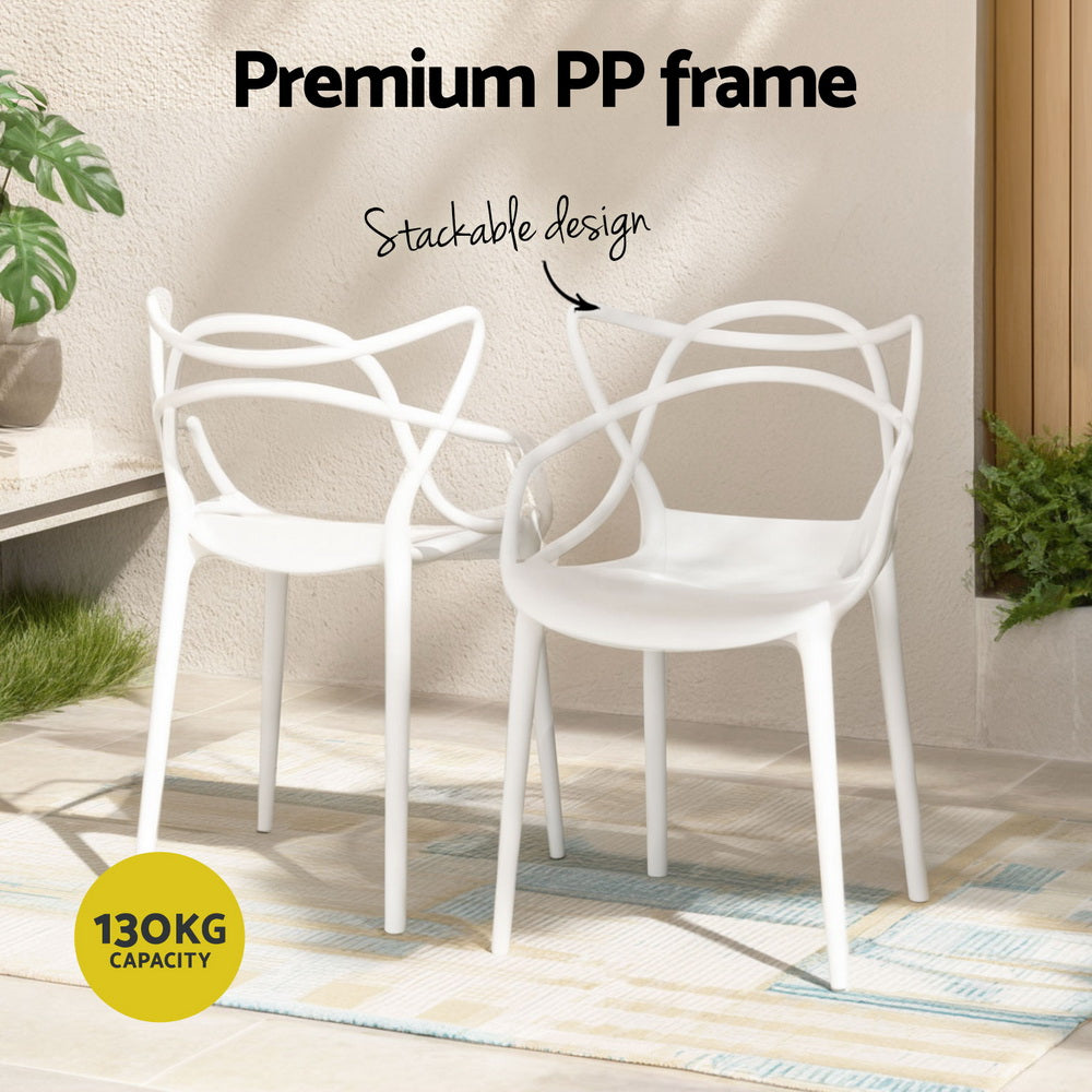 Marlook 4PC Outdoor Dining Chairs PP Portable Stackable Chair Patio Furniture White