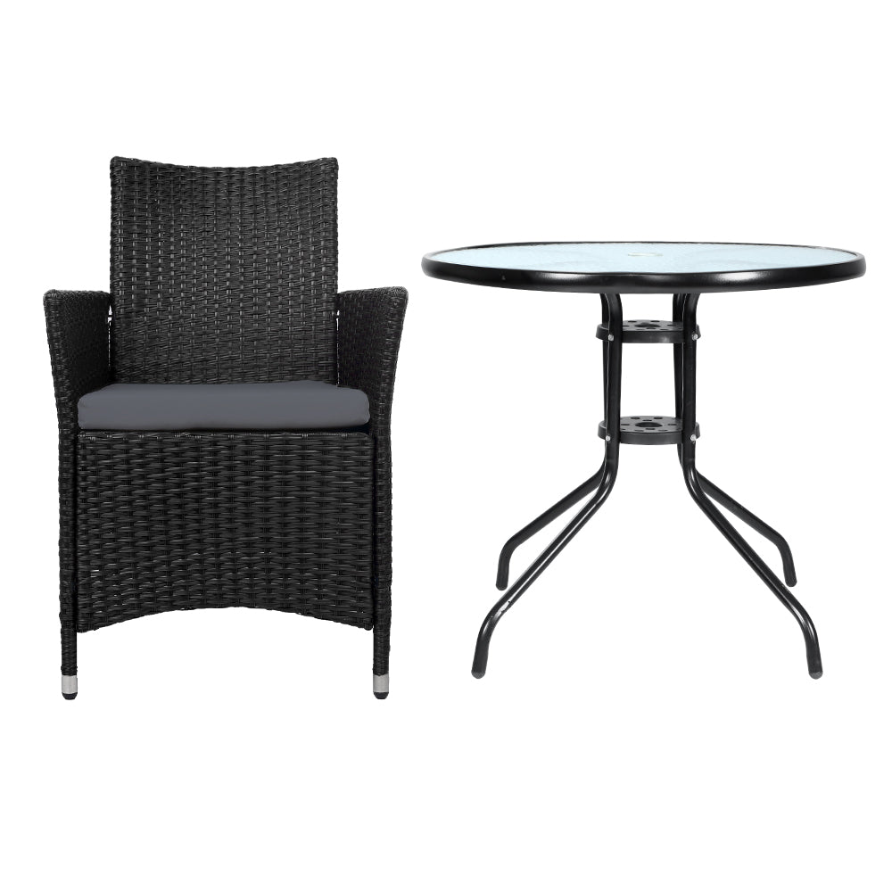 Marlook 3PC Bistro Set Outdoor Furniture Rattan Table Chairs Cushion Patio Garden Idris