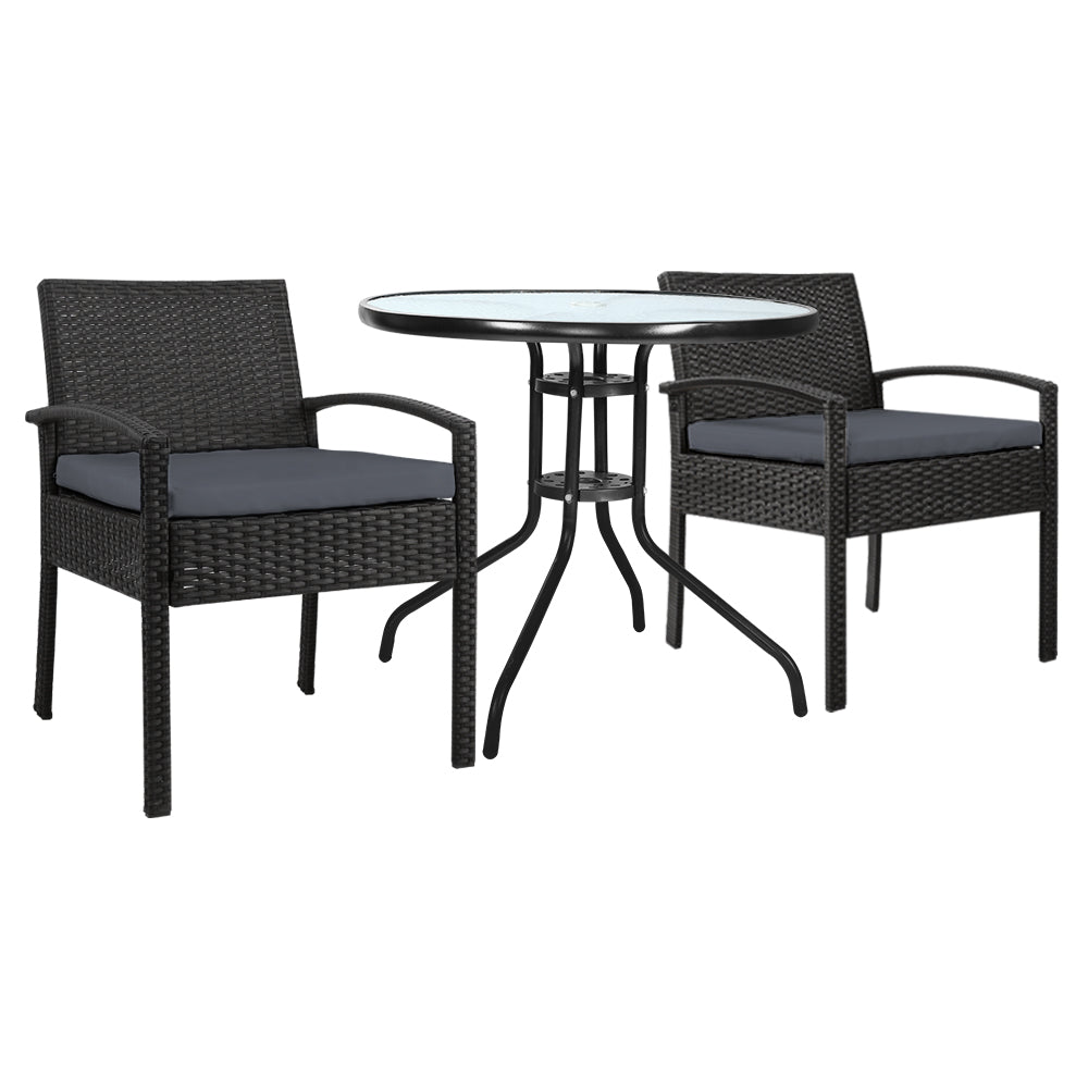 Marlook 3PC Bistro Set Outdoor Furniture Rattan Table Chairs Cushion Patio Garden Felix
