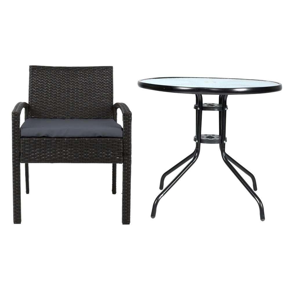 Marlook 3PC Bistro Set Outdoor Furniture Rattan Table Chairs Cushion Patio Garden Felix