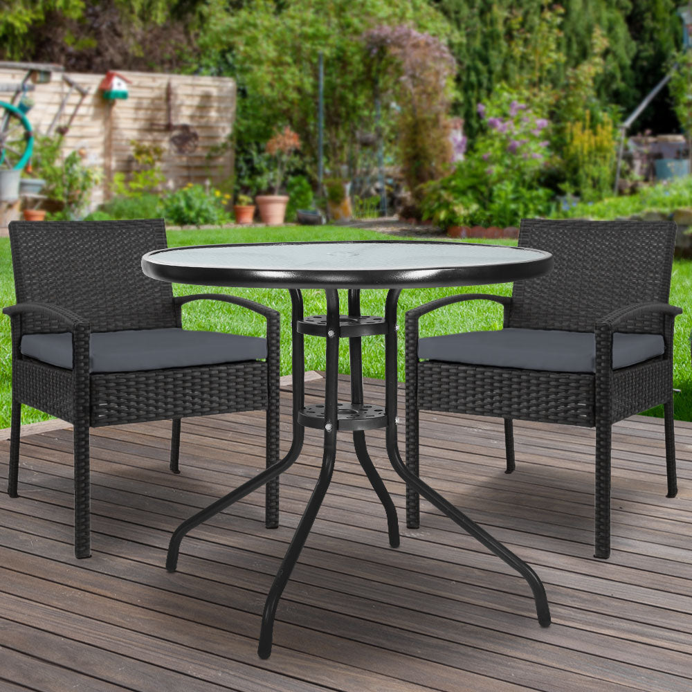 Marlook 3PC Bistro Set Outdoor Furniture Rattan Table Chairs Cushion Patio Garden Felix
